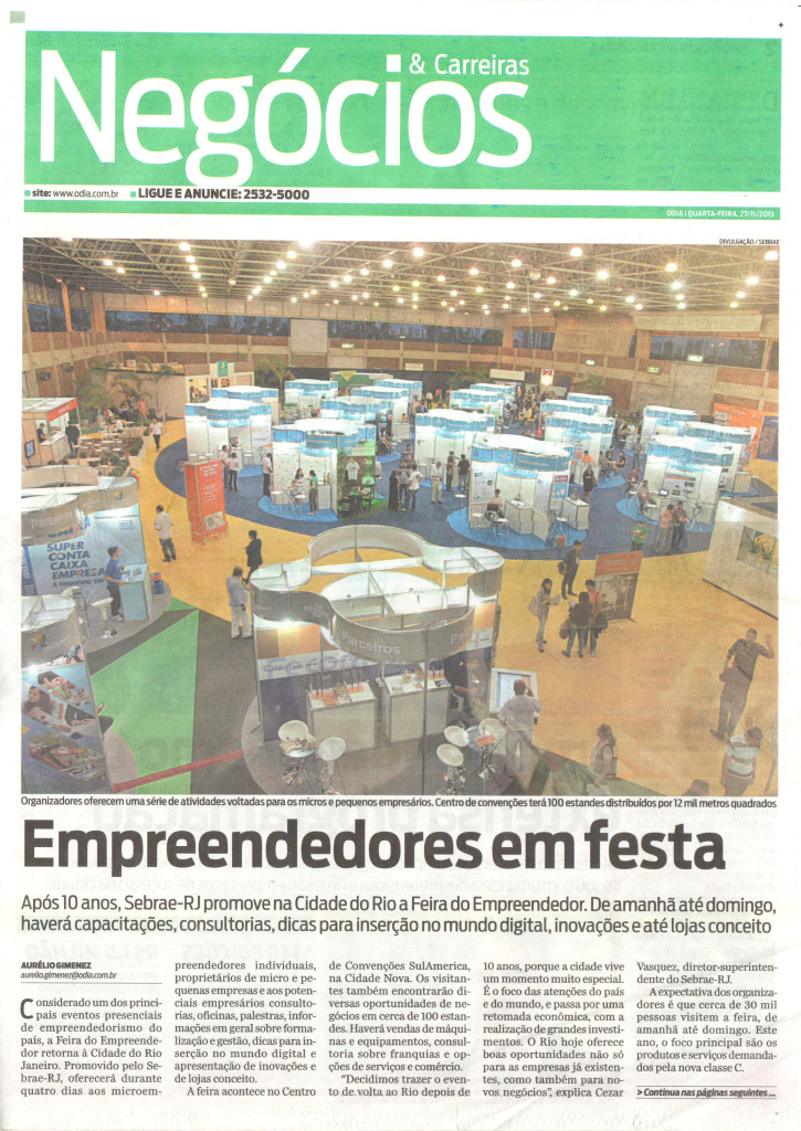27.11.2013_Jornal O Dia_Negócios e Carreiras_Feira do Empreendedor_Caso de Sucesso_Grupo 40º_capa