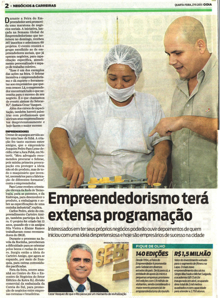 27.11.2013_Jornal O Dia_Negócios e Carreiras_Feira do Empreendedor_Caso de Sucesso_Grupo 40º_pg2