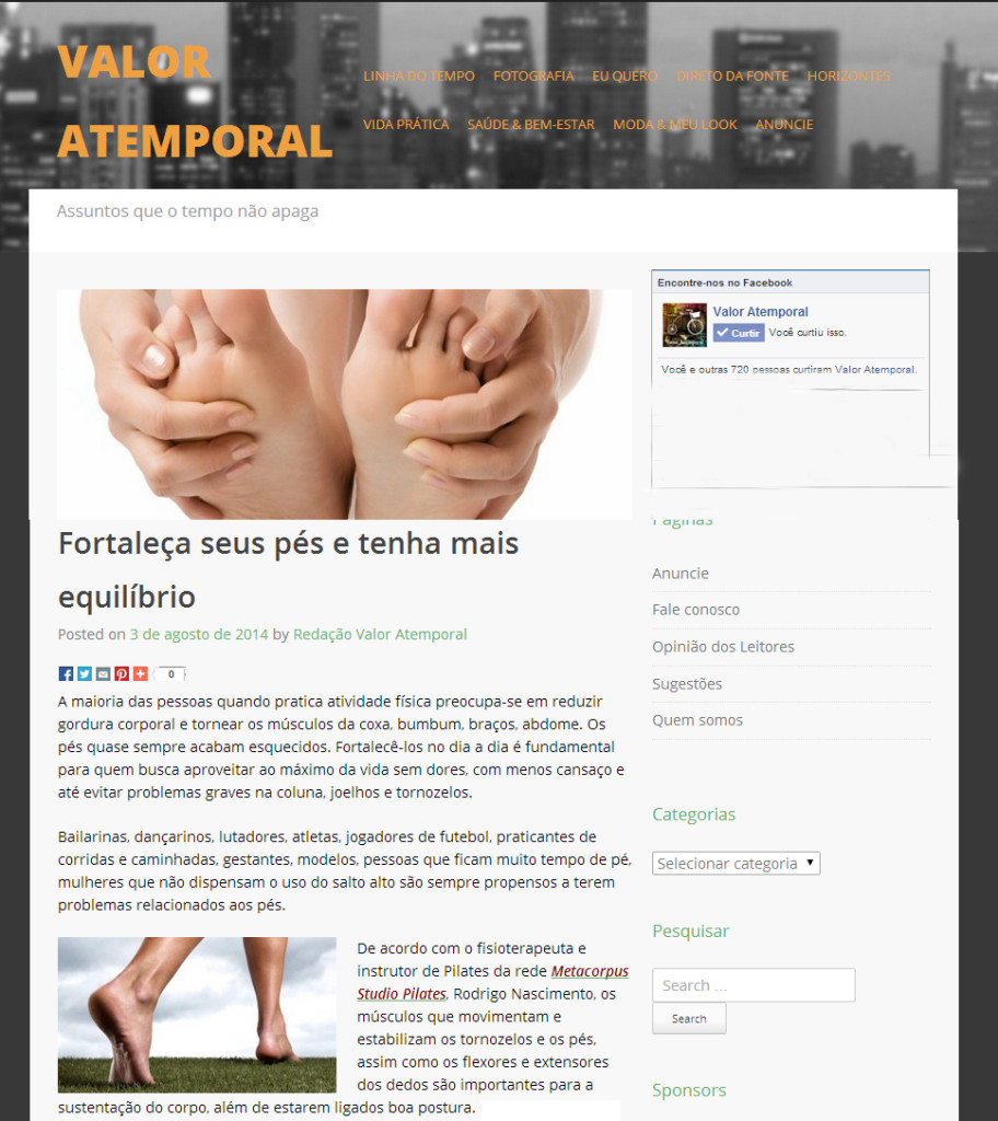 Clipping_03.08.2014_site Valor Atemporal_Saúde_Fortaleça os pés com pilates_Metacorpus