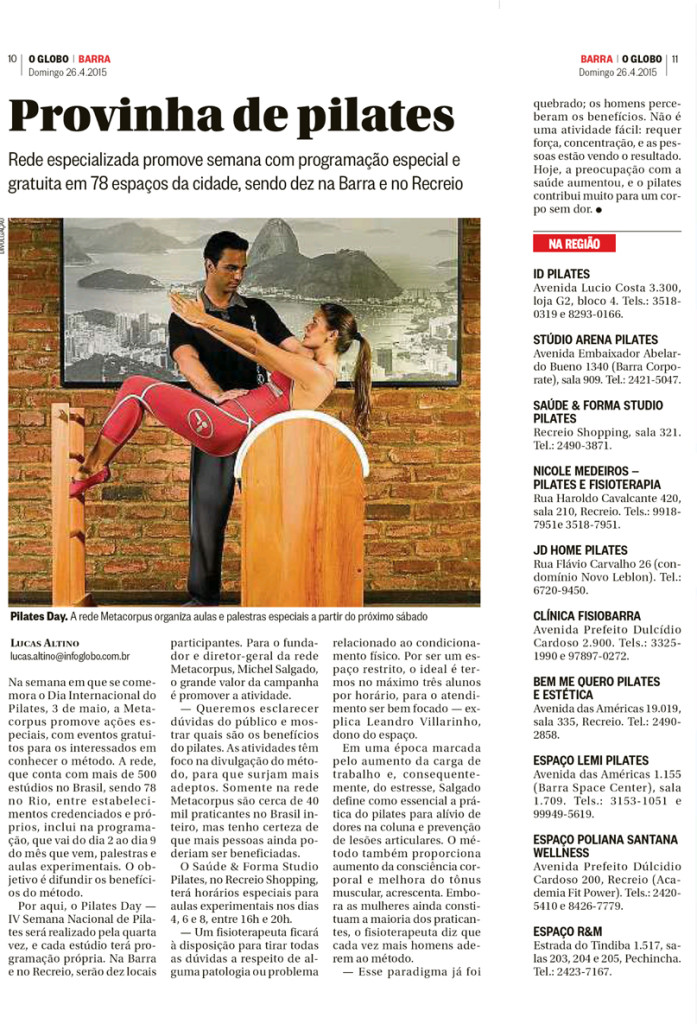 Clipping_Jornal O Globo_Caderno Barra_Pilates Day_Página Inteira_26.04.2015